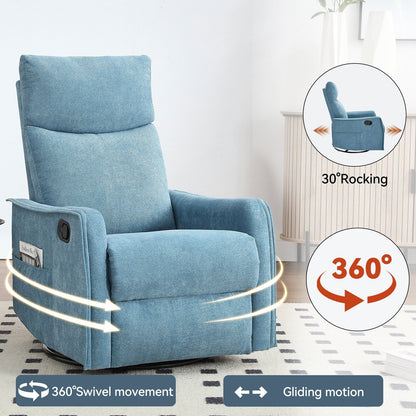 8 Point Massage Manual Recliner Chair Fabric Swivel Rocking Chair Single Sofa Armchair with Rocker and Lumbar Heating