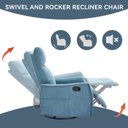 8 Point Massage Manual Recliner Chair Fabric Swivel Rocking Chair Single Sofa Armchair with Rocker and Lumbar Heating