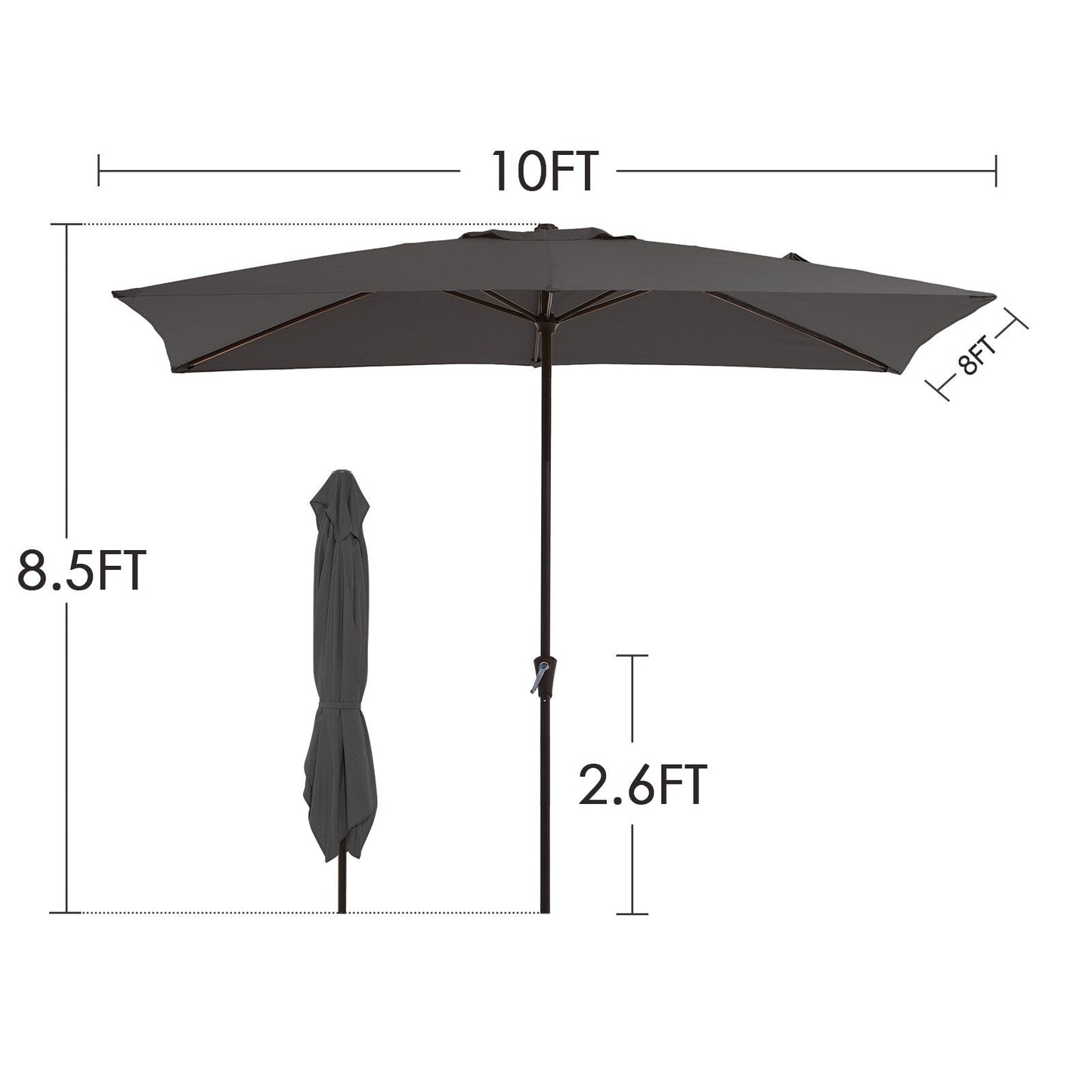 8*10ft Rectangular Patio Market Umbrella with Crank & Tilt，UV-Resistant