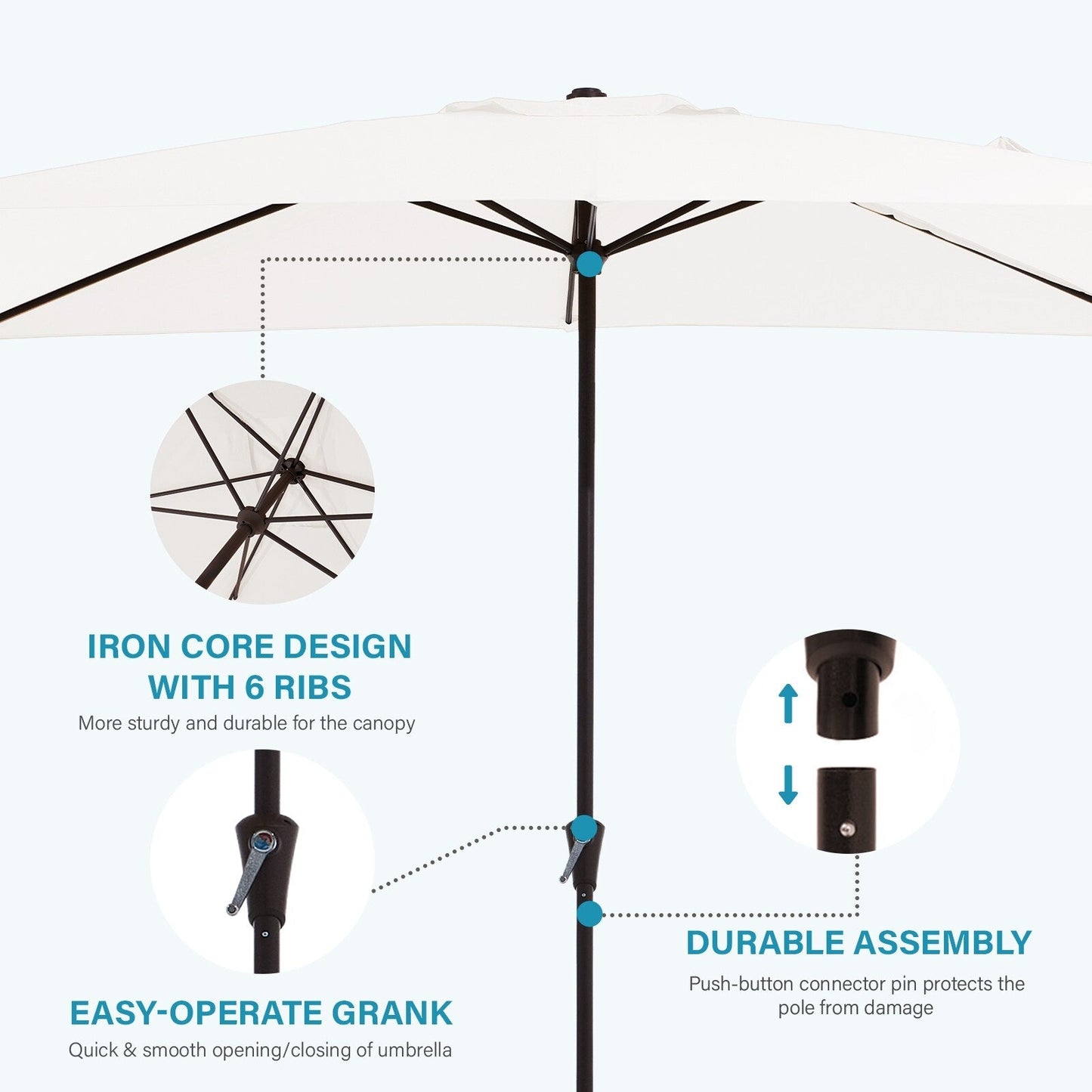 8*10ft Rectangular Patio Market Umbrella with Crank & Tilt，UV-Resistant