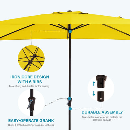 8*10ft Rectangular Patio Market Umbrella with Crank & Tilt，UV-Resistant