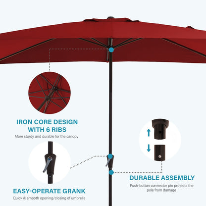 8*10ft Rectangular Patio Market Umbrella with Crank & Tilt，UV-Resistant