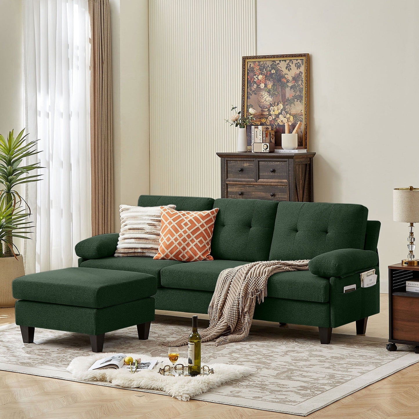 86.22 L Shaped Sectional Sofa with Side Storage Pockets
