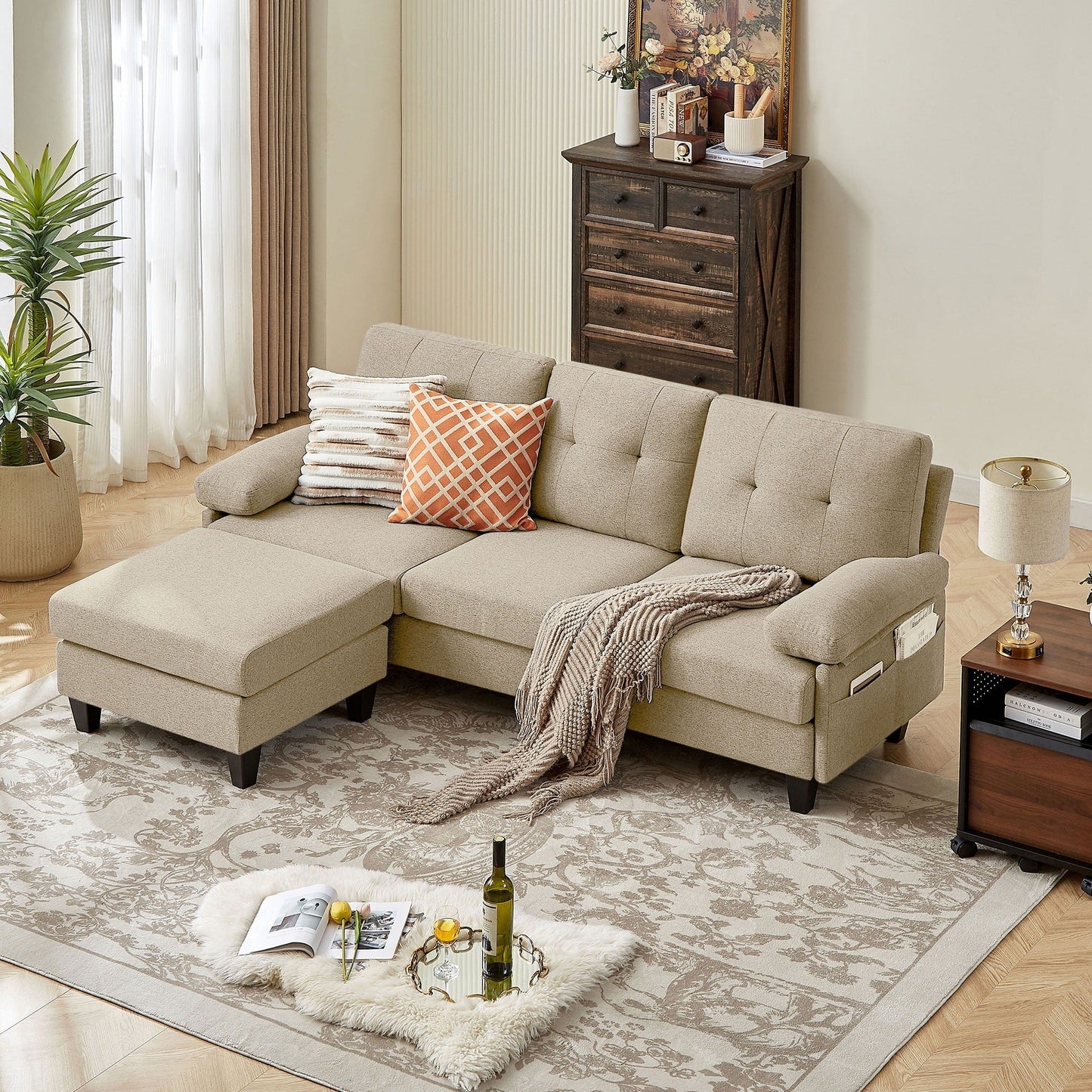 86.22 L Shaped Sectional Sofa with Side Storage Pockets