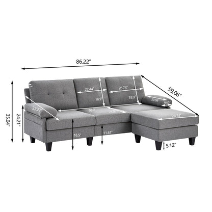 86.22 L Shaped Sectional Sofa with Side Storage Pockets