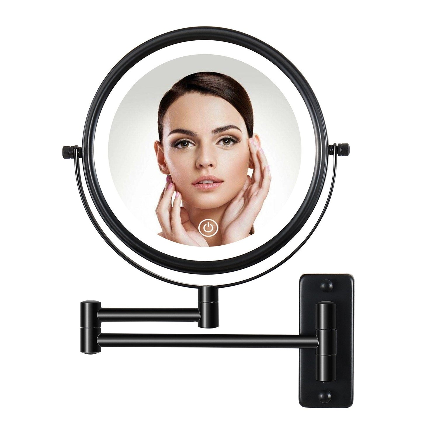 8 Round Wall Mount Bathroom Makeup Mirror, Rechargeable, Magnification 1x/10x, 3 Color Lights