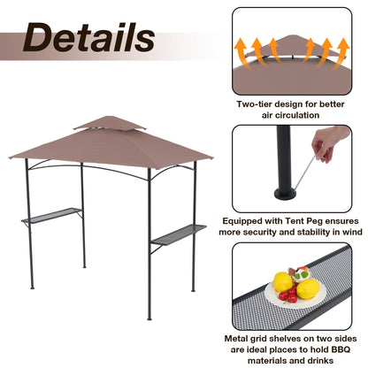 8' x 5' Outdoor Rainproof Grill Gazebo With Double Layer Vented Design