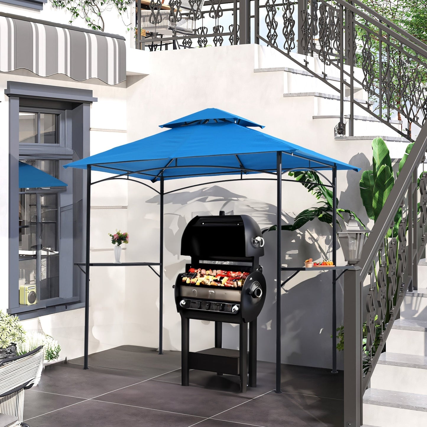 8' x 5' Outdoor Rainproof Grill Gazebo With Double Layer Vented Design