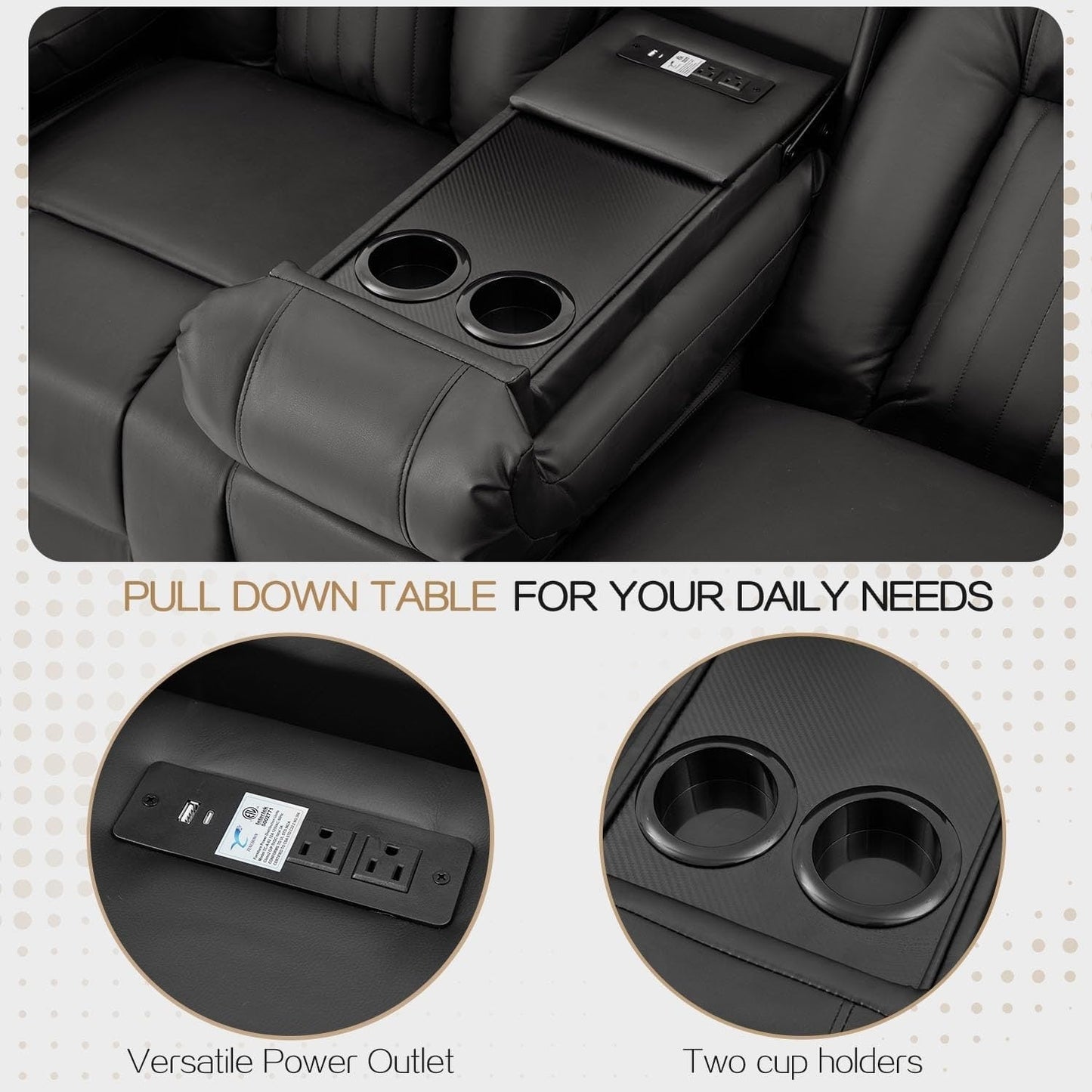 AECOJOY Recliner Sofa Manual RV Reclining Couch PU Home Theater Seating w/ Console