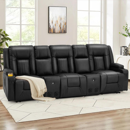 AECOJOY Recliner Sofa Manual RV Reclining Couch PU Home Theater Seating w/ Console