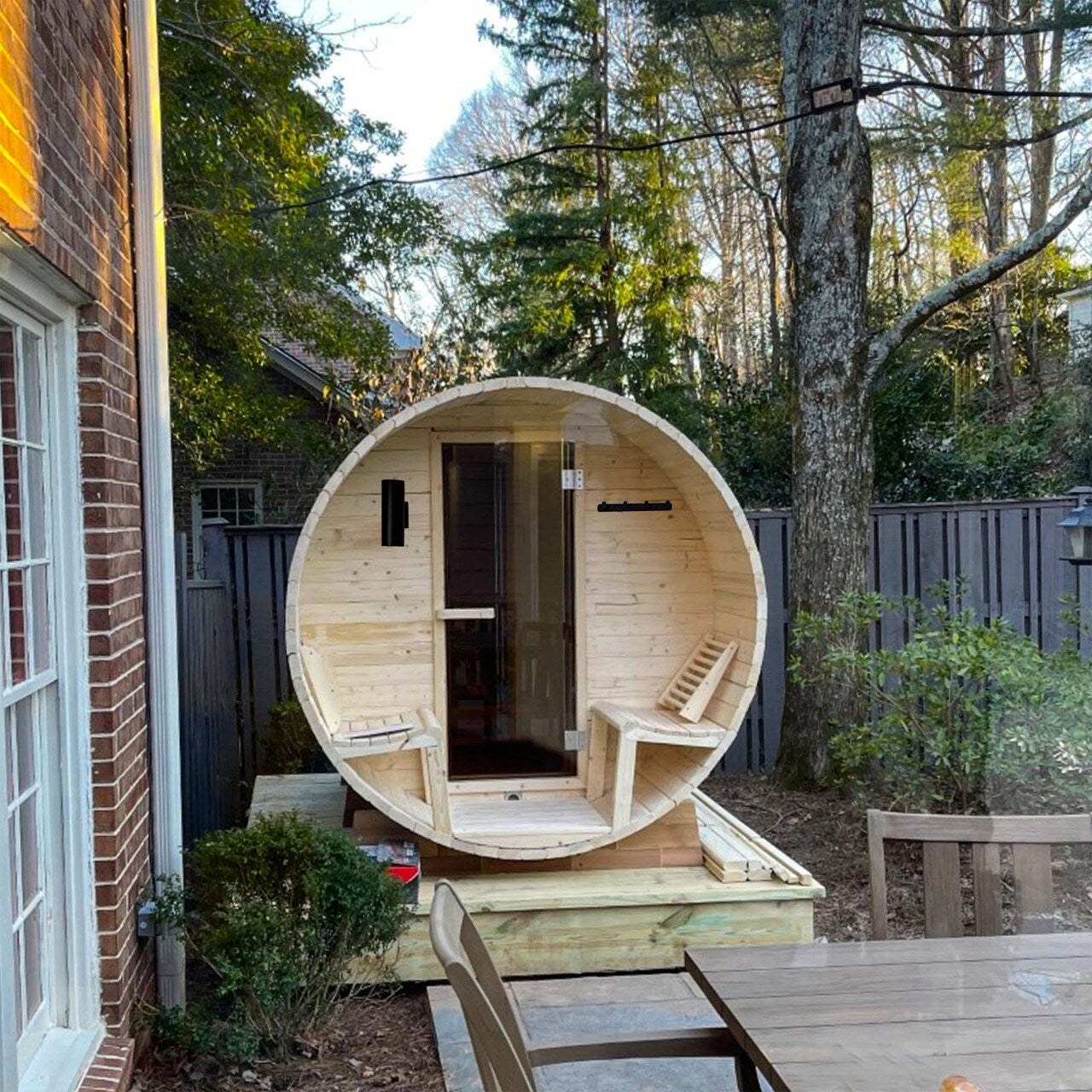 ALEKO 6-8 Person White Finland Pine Barrel Sauna with UL Electrical Heater - 88L x 73W x 79H inch