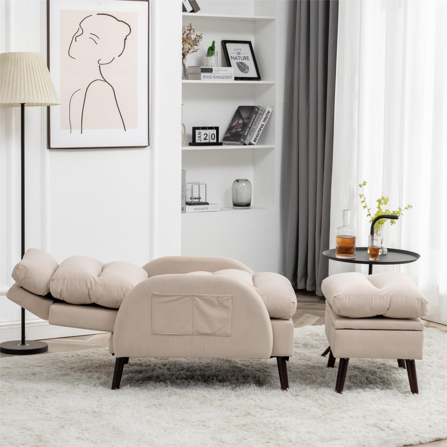 HOMYKA Accent Lounge Chair with Adjustable Backrest Storage Ottoman