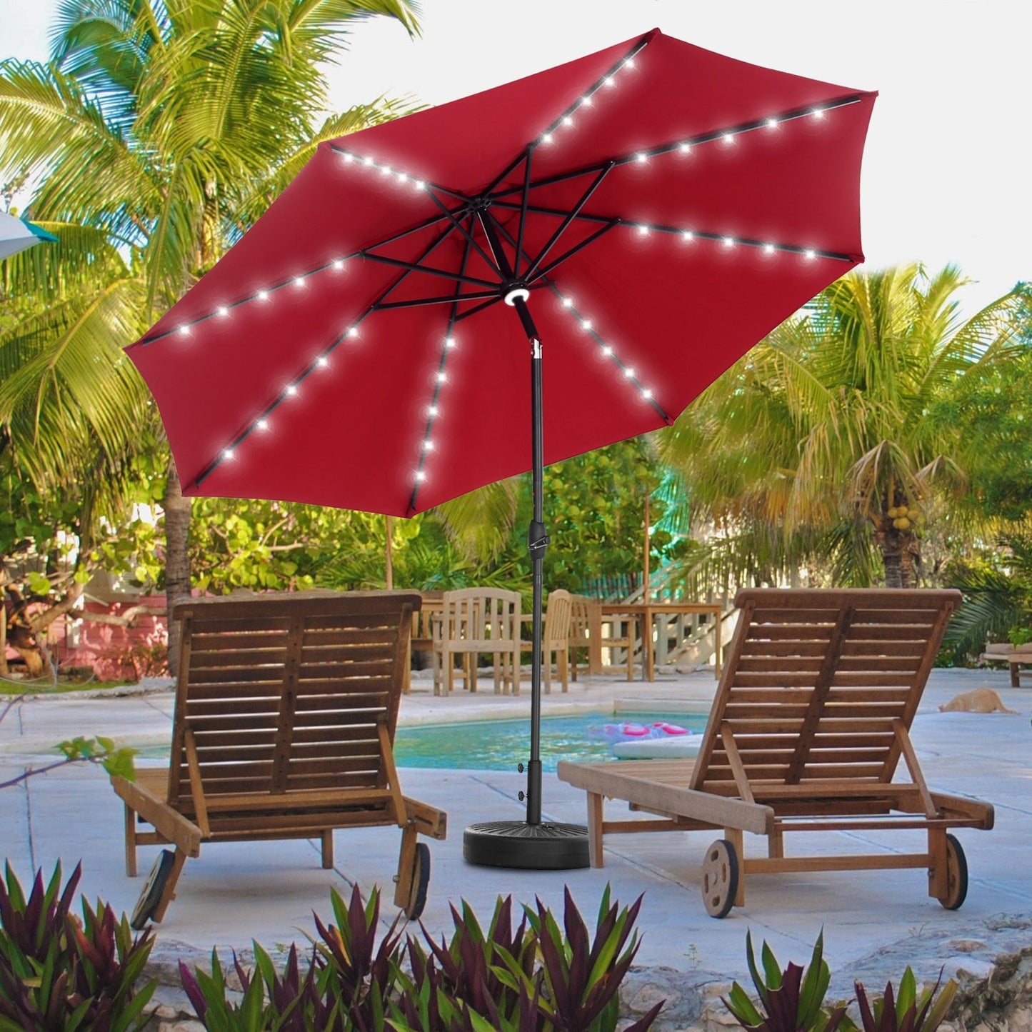 Ainfox 10ft Patio Umbrella with Lights Outdoor Solar Umbrella without Base