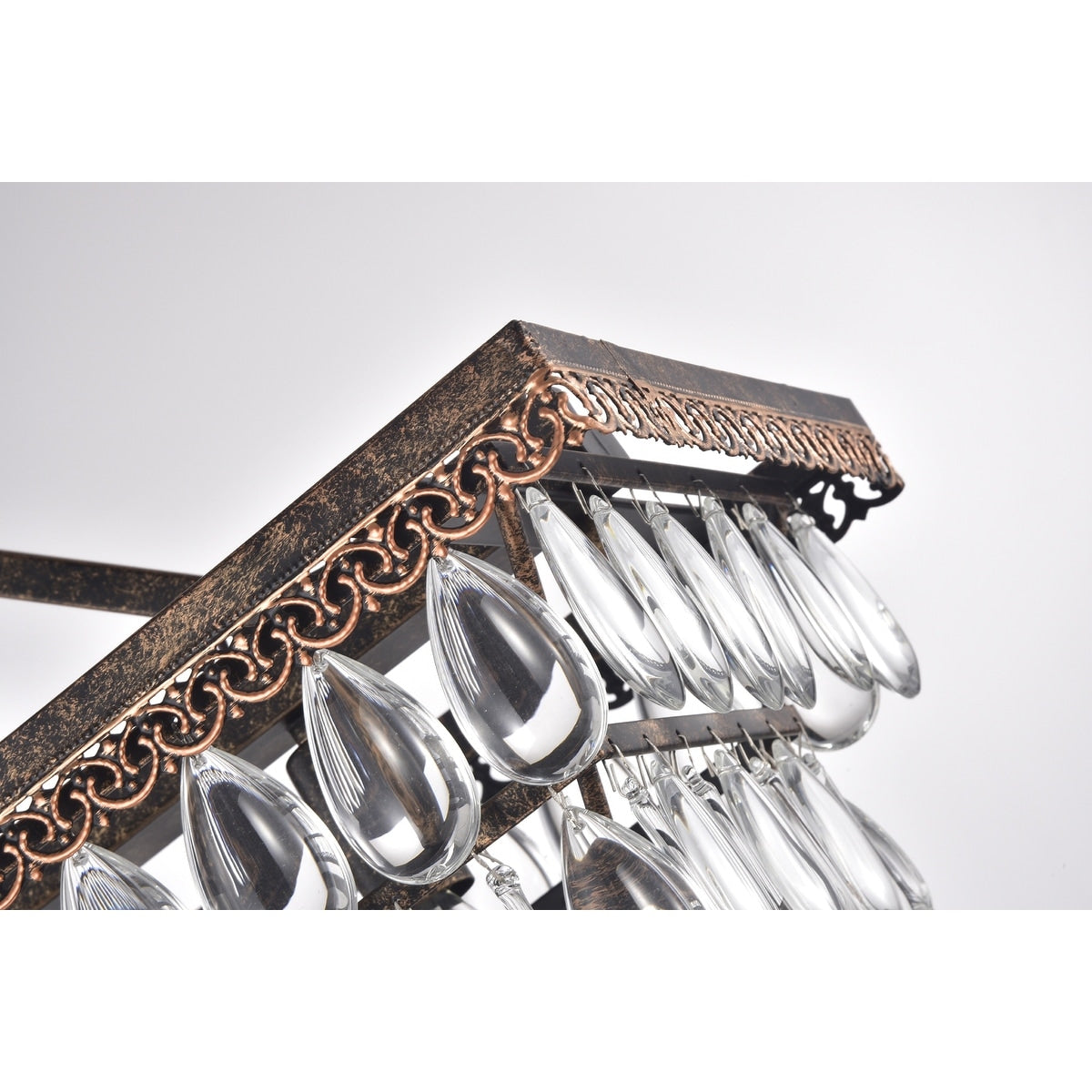 Antique Bronze 6-Light Rectangular Kitchen Island Lighting with Crystal Hanging - Antique Bronze