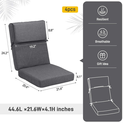 Aoodor Patio High Back Chair Cushions Set of 4, 46x21x4 Inches(Only Cushions)