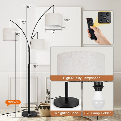Arc LED Floor Lamp Dimmable Modern Black 3 Light Arched Tall Floor Lamp