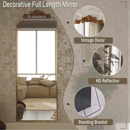 Arched Full Length Mirror with Baroque Flower Design