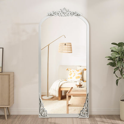 Arched Full-Length Solid Wood Carving Floor Mirror