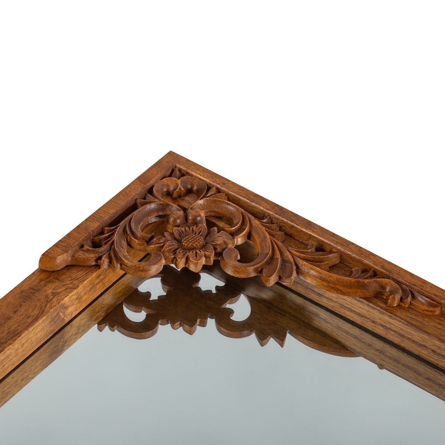 Arched Full-Length Solid Wood Carving Floor Mirror