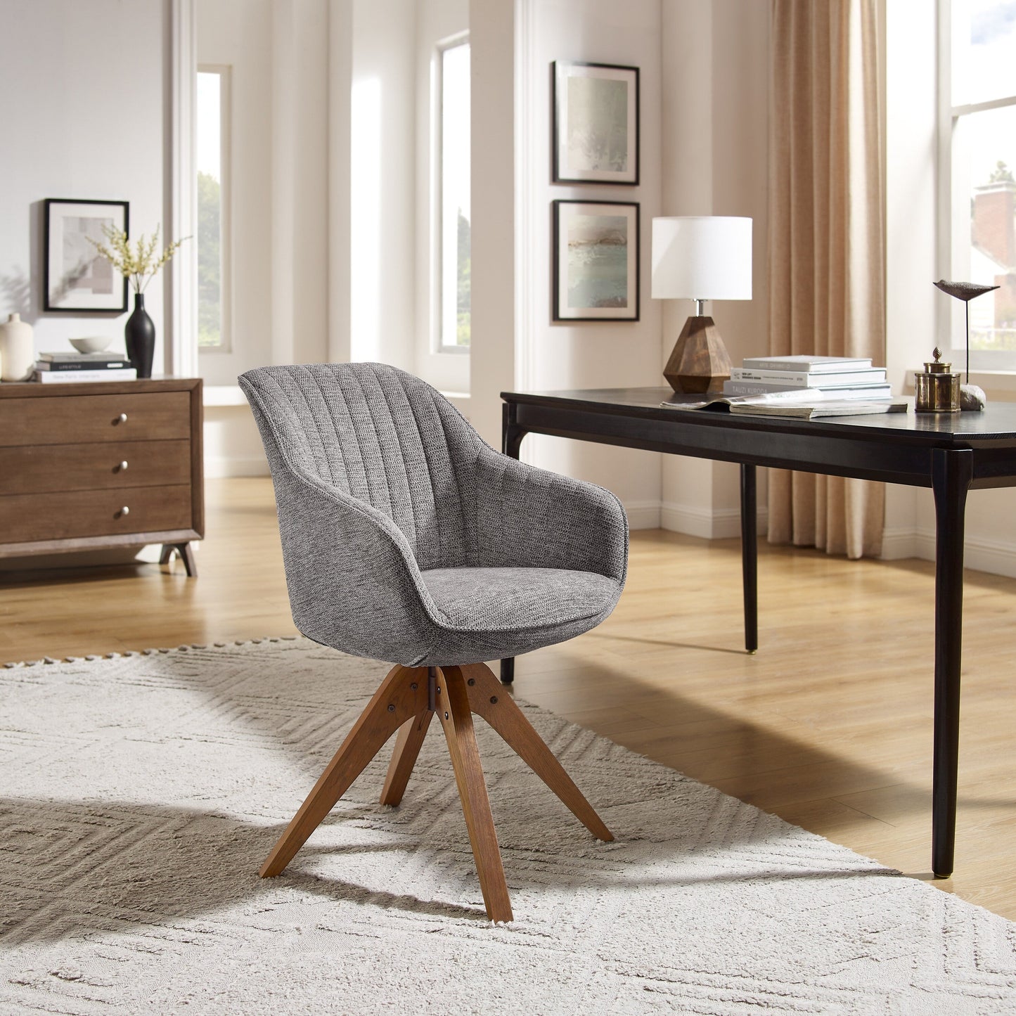 Art Leon Modern Home Office Swivel Arm Accent Chair with Wood Legs