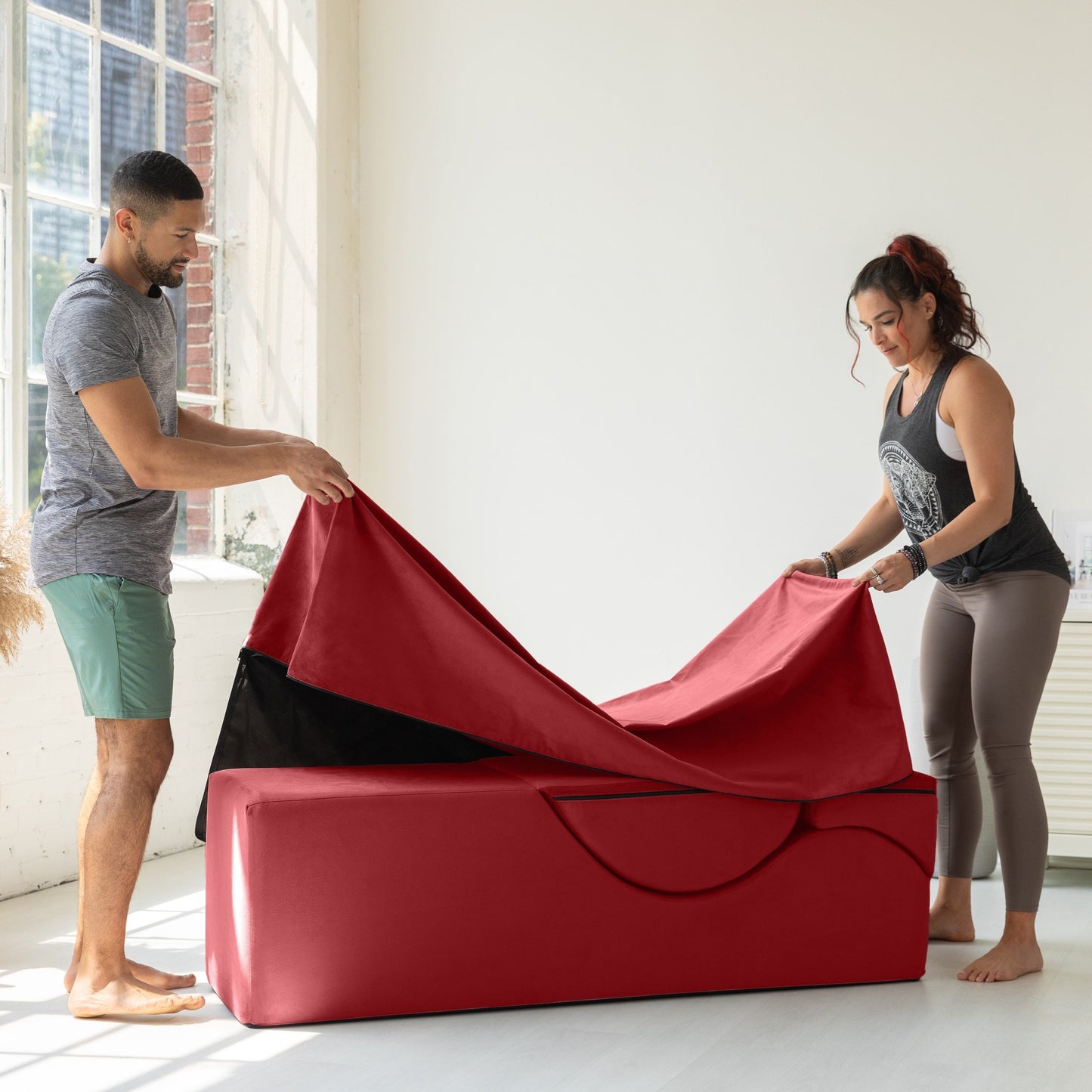 Avana Kami Convertible Chaise / Yoga & Massage - 2-In-1 Ottoman with Concealed Fold Out Yoga Lounge Chair, Microvelvet - N/A