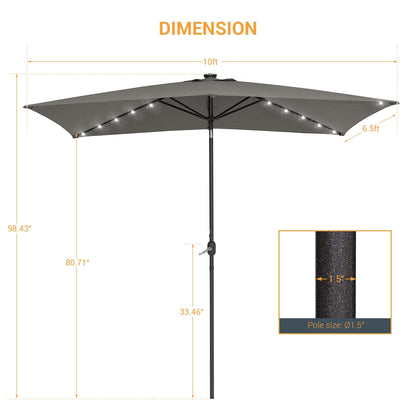 BONOSUKI Outdoor 10 x 6.5ft LED Rectangula Umbrella Patio Market Table Umbrella Aluminium/Steel with Tilt