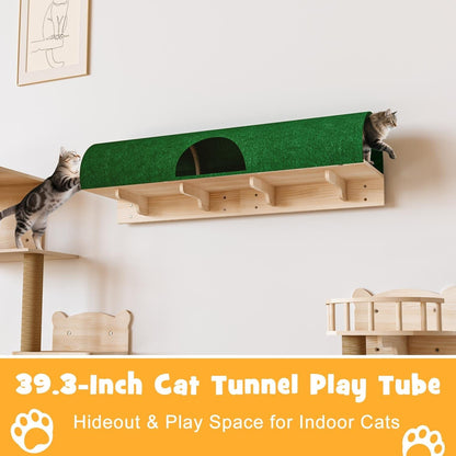 BOSSIN 9/16/18-Piece Pine Cat Wall Climbing System - Wall-Mounted Shelves Set with Cat Bed, Scratching Post & Tunnel