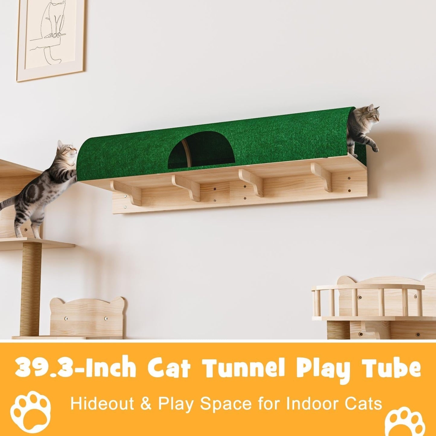 BOSSIN 9/16/18-Piece Pine Cat Wall Climbing System - Wall-Mounted Shelves Set with Cat Bed, Scratching Post & Tunnel