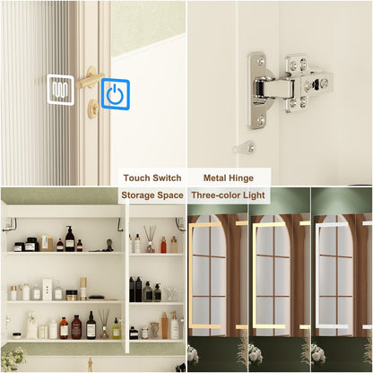 Bathroom Medicine Cabinet LED Mirror Anti-Fog 6000K Wall Cabinet White