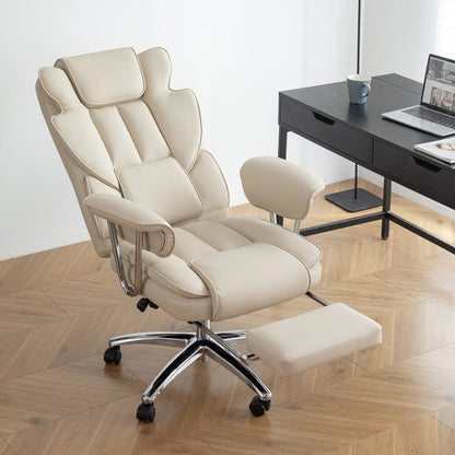 Beige Bonded Leather 360¡ã Swivel Ergonomic High Back Office Recliner with Lumbar Support, Footrest, Adjustable Height