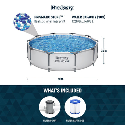Bestway Steel Pro MAX 10'x30 Round Above Ground Outdoor Swimming Pool with Pump - 10ft. X 30in.
