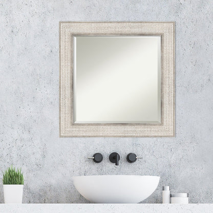 Beveled Wood Bathroom Wall Mirror - Trellis Silver Frame - Trellis Silver