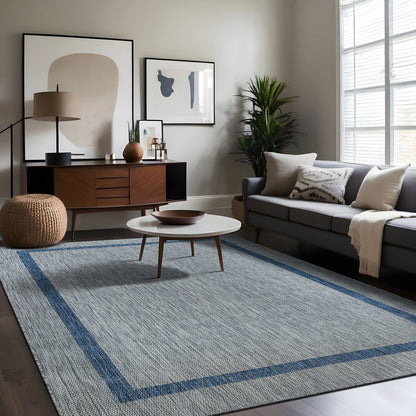 Beverly Rug Modern Bordered Indoor Outdoor Rug, Outside Carpet for Patio, Deck, Porch