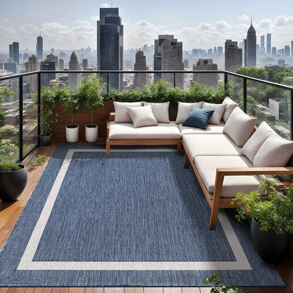 Beverly Rug Modern Bordered Indoor Outdoor Rug, Outside Carpet for Patio, Deck, Porch