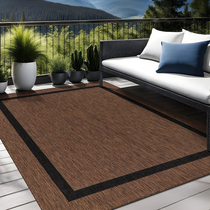 Beverly Rug Modern Bordered Indoor Outdoor Rug, Outside Carpet for Patio, Deck, Porch