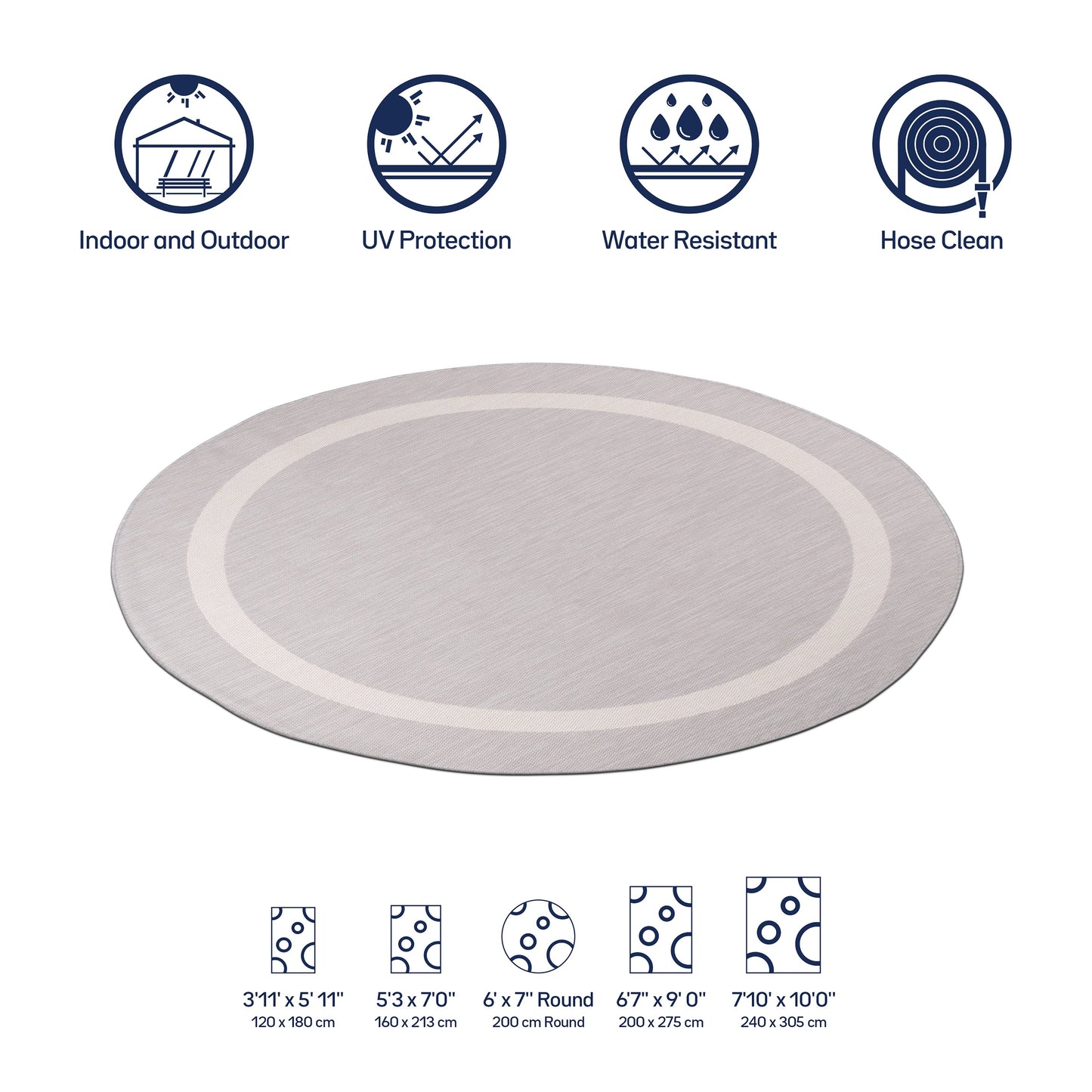 Beverly Rug Modern Bordered Indoor Outdoor Rug, Outside Carpet for Patio, Deck, Porch