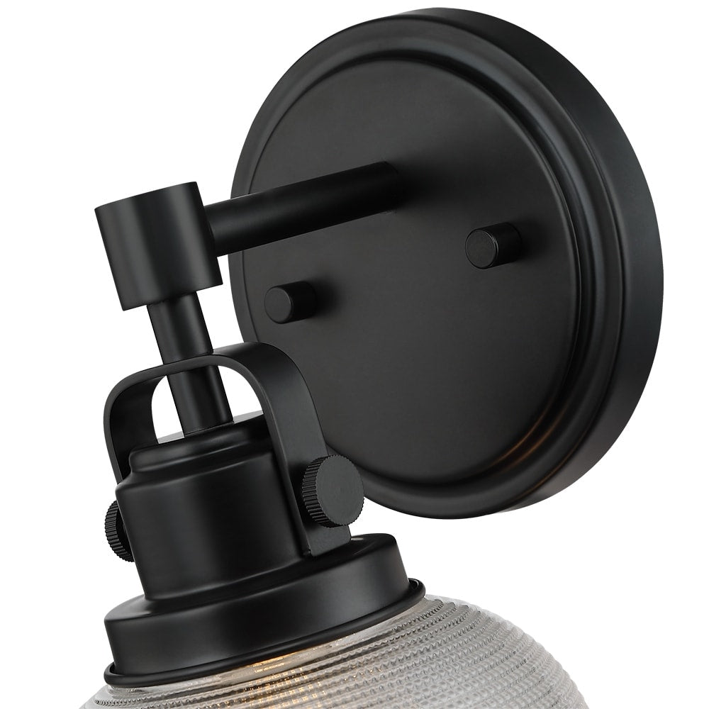 Black Bathroom Vanity Wall Light with Clear Prismatic Glass Shade