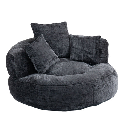 Black Oversized 42.52 Chenille Lazy Bean Bag Single Sofa with Three Pillows for Bedroom