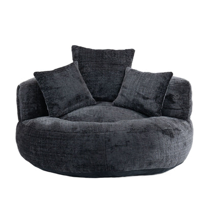 Black Oversized 42.52 Chenille Lazy Bean Bag Single Sofa with Three Pillows for Bedroom