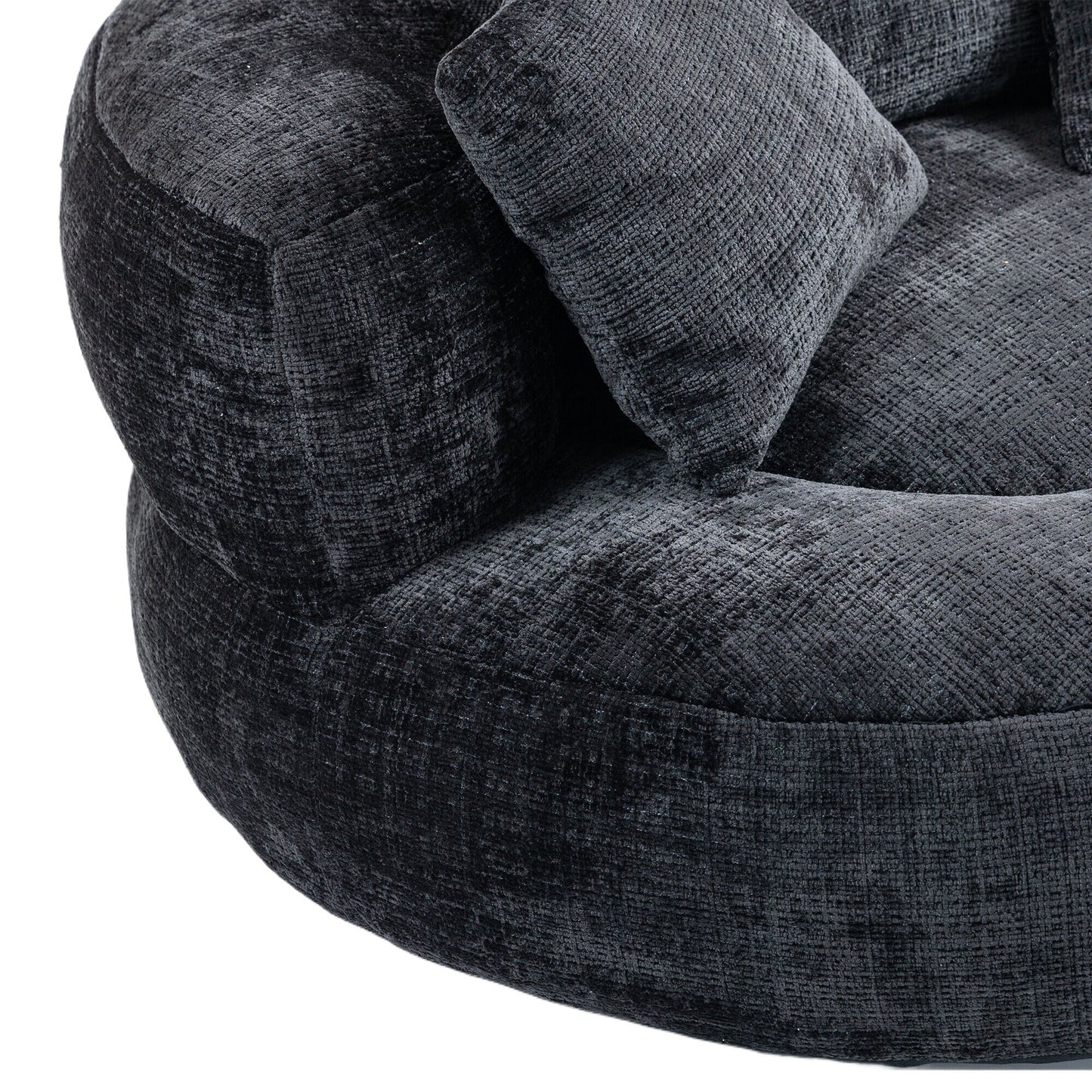 Black Oversized 42.52 Chenille Lazy Bean Bag Single Sofa with Three Pillows for Bedroom