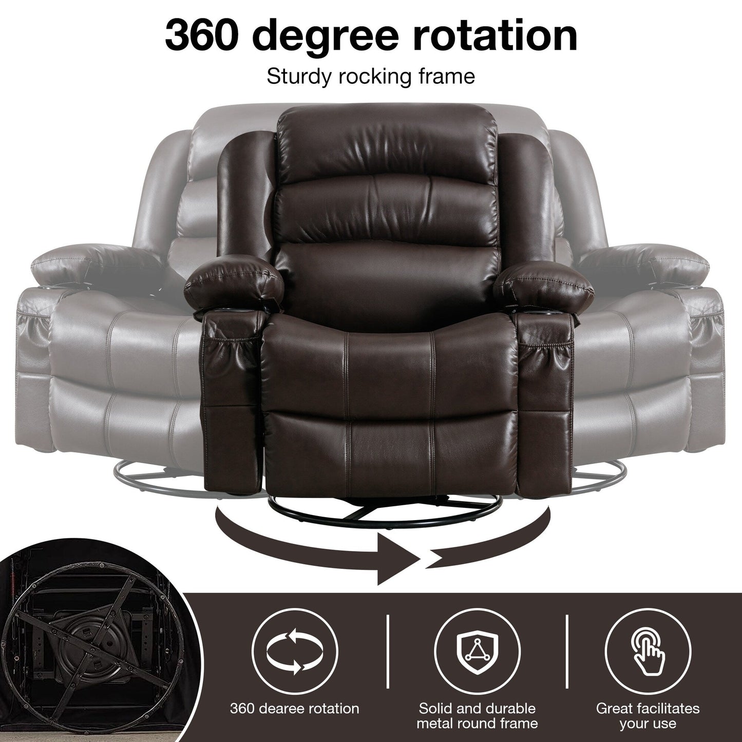 Black Swivel Rocker Recliner with Heat, Massage & USB Ports