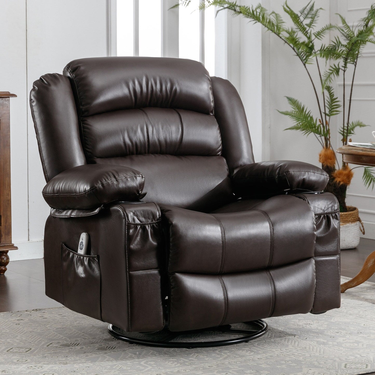 Black Swivel Rocker Recliner with Heat, Massage & USB Ports