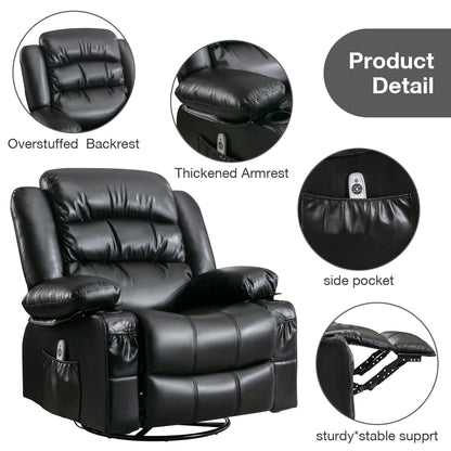 Black Swivel Rocker Recliner with Heat, Massage & USB Ports