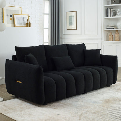 Black Teddy 3-seater Sofa with Back Pillows and Wood Frame