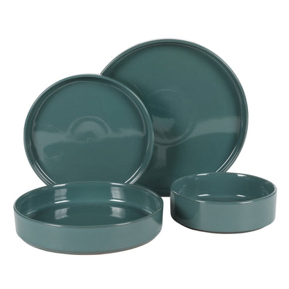 Bloomhouse Santorini Mist 16 Piece Double Bowl Terracotta Reactive Glaze Plates and Bowls Dinnerware Set