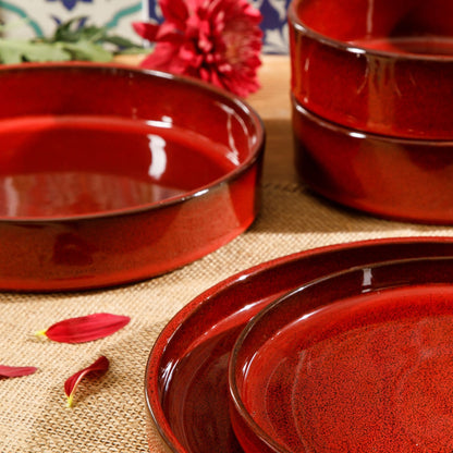 Bloomhouse Santorini Mist 16 Piece Double Bowl Terracotta Reactive Glaze Plates and Bowls Dinnerware Set