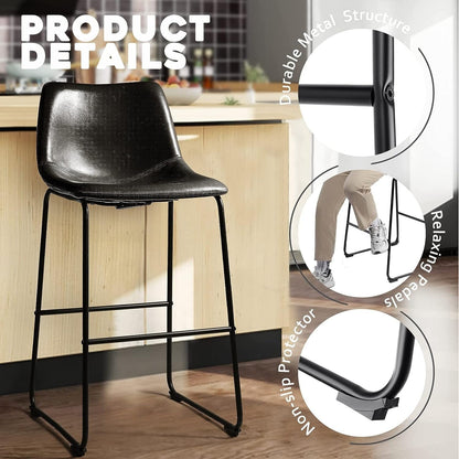 Bossin 18/26/30 inch Bar Stools,Counter Height Bar Stools with Back Modern PU Leather Stools Dining Chair with Footrest