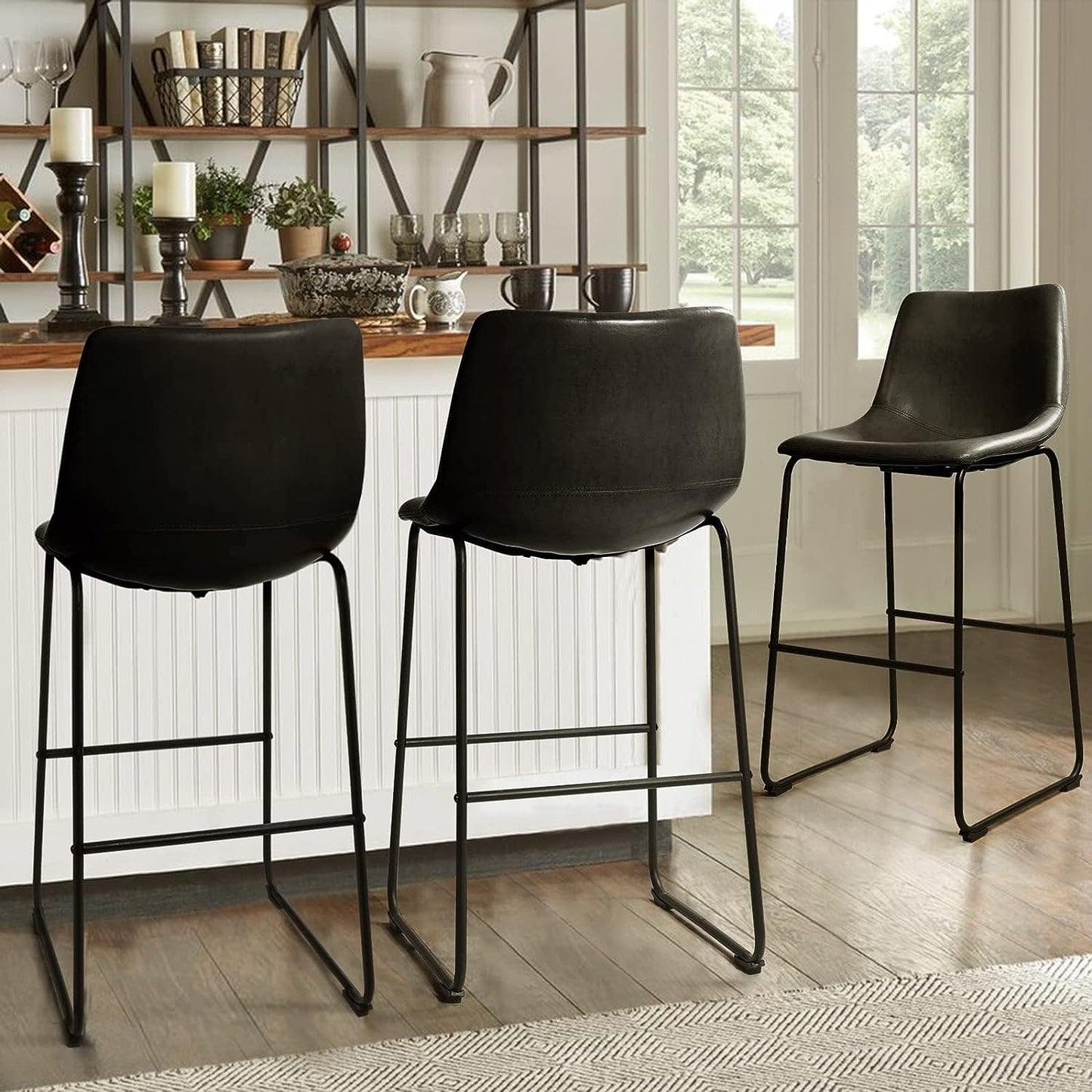 Bossin 18/26/30 inch Bar Stools,Counter Height Bar Stools with Back Modern PU Leather Stools Dining Chair with Footrest