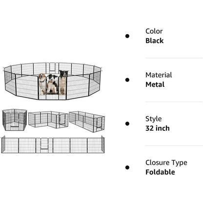 Bossin Dog Playpen Dog Kennel Pen Cage Dog Fence Exercise Pen with Doors 8/16/24 Panel