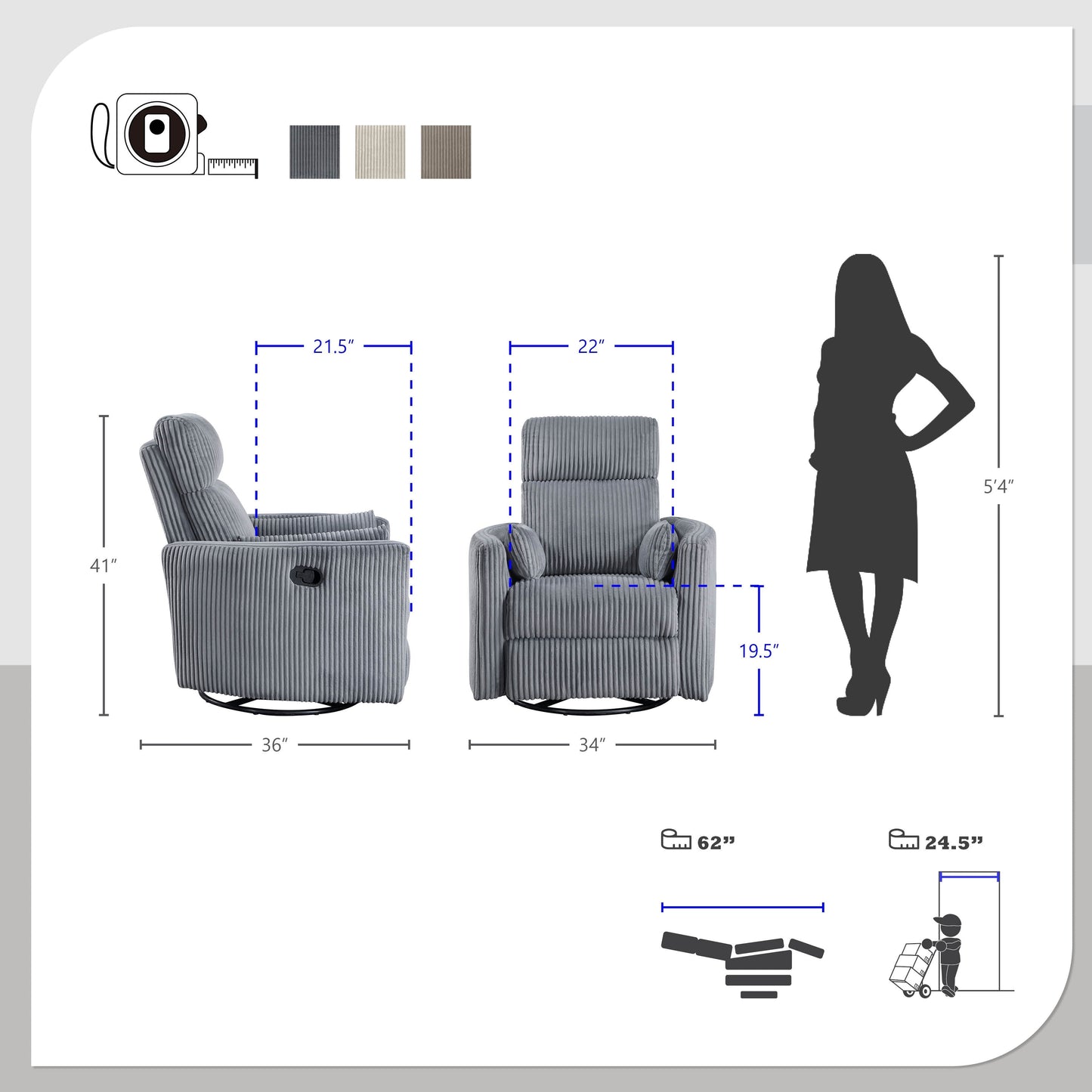 Braidy Corduroy Swivel Glider Manual Reclining Chair